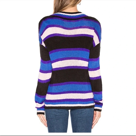 Lovers + Friends Revolve Pink Blue Striped V-Neck Sweater Women's Size Medium - Picture 5 of 10